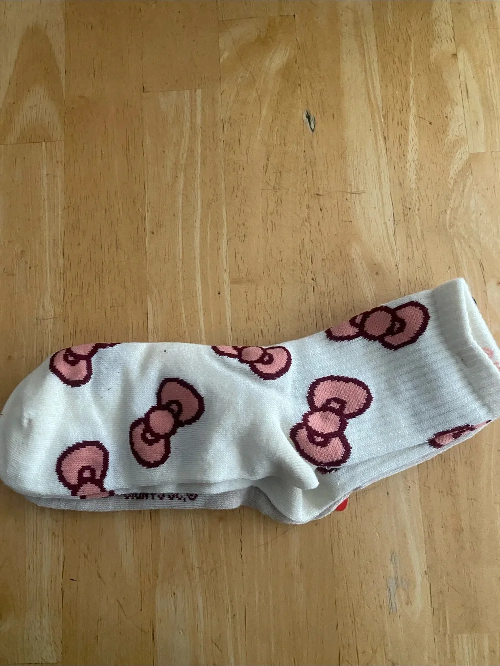 Hello Kitty 2 pair mid crew Socks Beige with Pink Cherries Other has bows. NWT